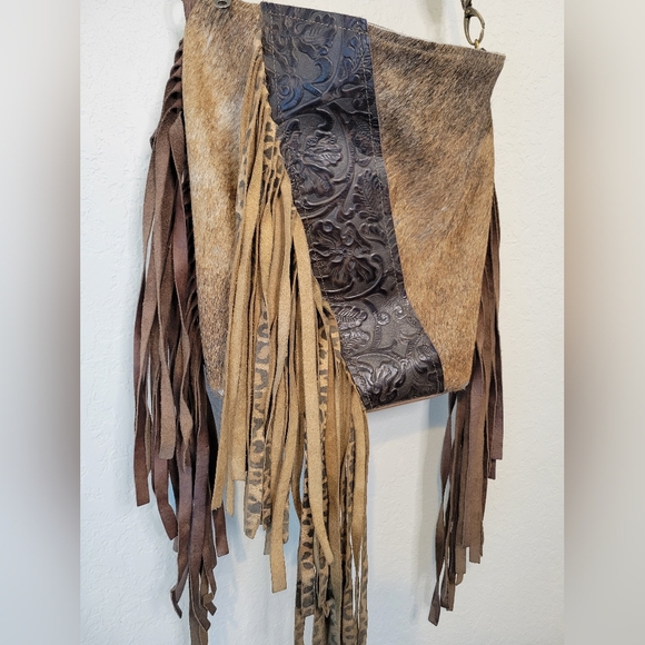Dancing Cactus Designs Handmade Real Leather Fringe Purse Handbag Bag Cheetah - Picture 8 of 9
